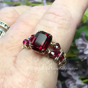 Ruby Red Octagon, Vintage Swarovski Crystal, Handmade Ring, July Birthstone, US Size 5.5