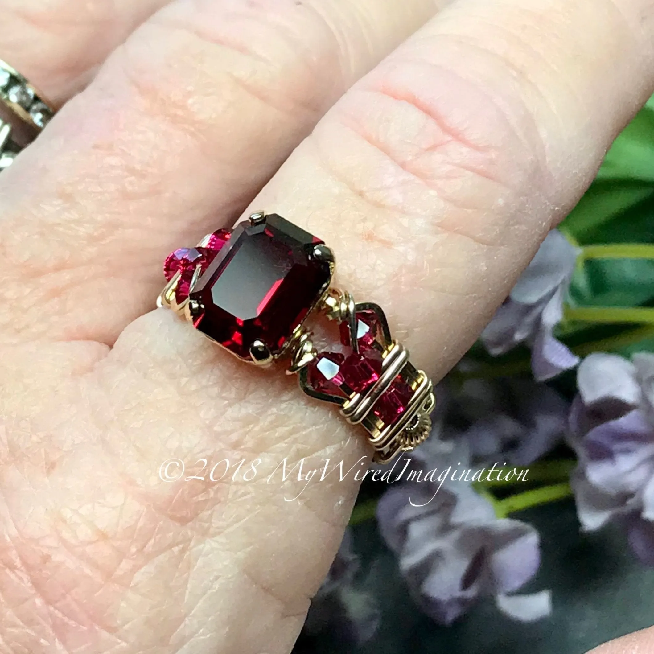 Ruby Red Octagon, Vintage Swarovski Crystal, Handmade Ring, July Birthstone, US Size 5.5