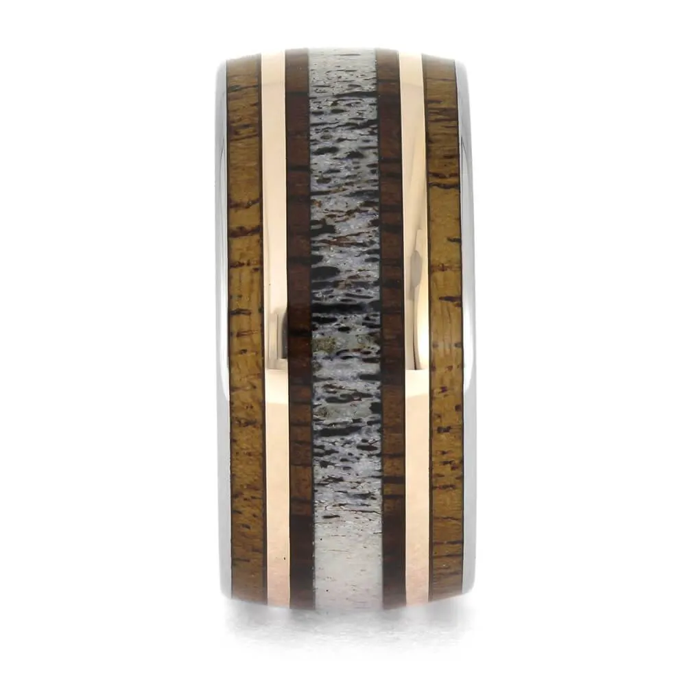 Rustic Wedding Band with Mesquite Wood and Antler