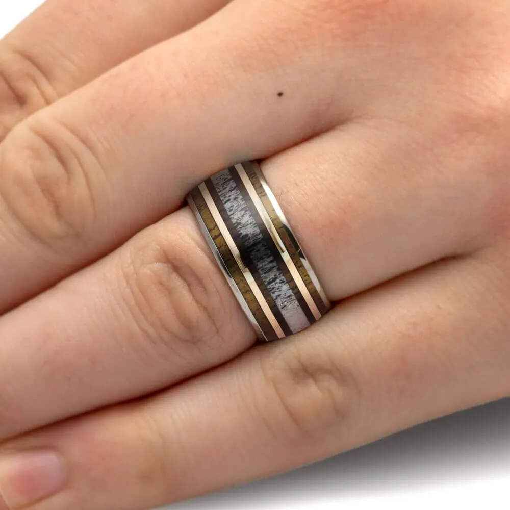 Rustic Wedding Band with Mesquite Wood and Antler
