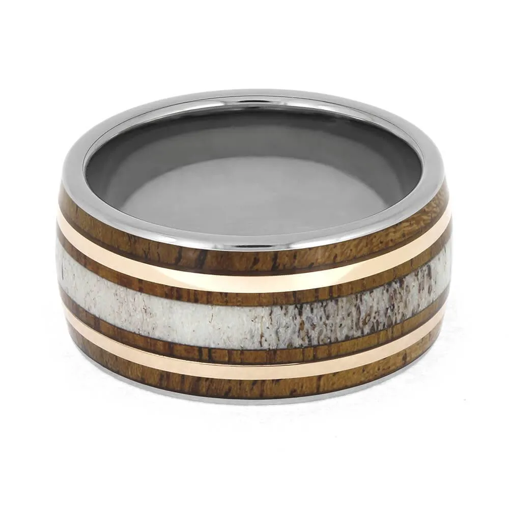 Rustic Wedding Band with Mesquite Wood and Antler