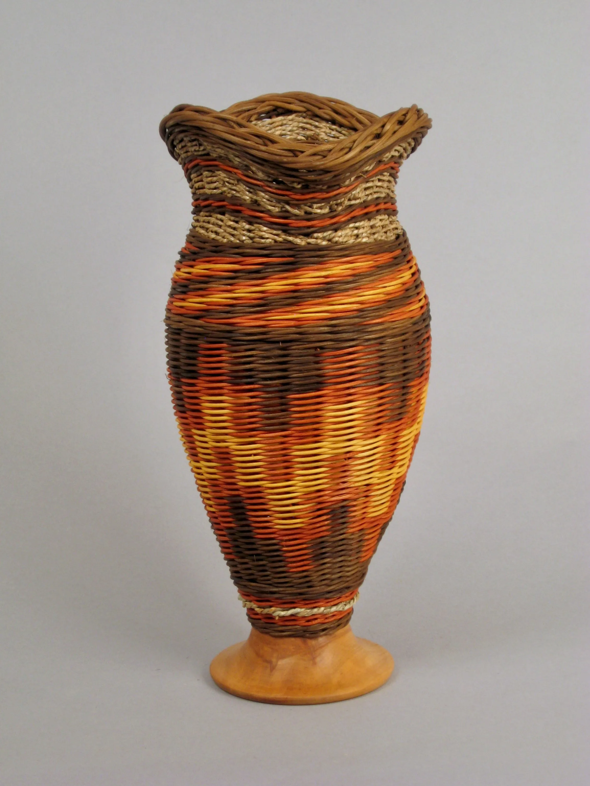 “Rusty Mountain with Hickory Wood” Mixed Media Basket with Hand Turned Wood Base