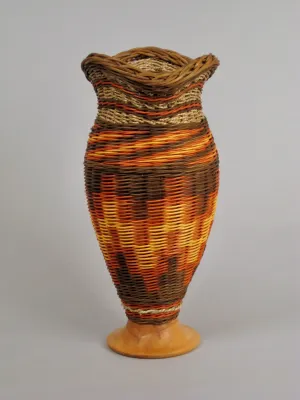 “Rusty Mountain with Hickory Wood” Mixed Media Basket with Hand Turned Wood Base