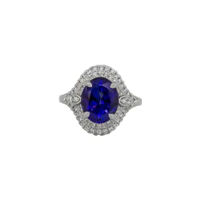 Sabel Collection White Gold Tanzanite and Diamond Halo Ring