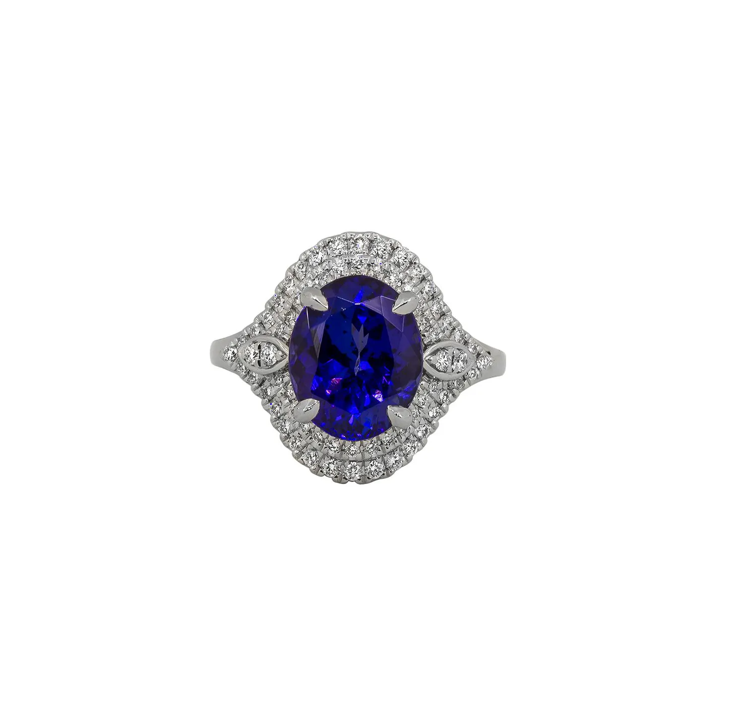 Sabel Collection White Gold Tanzanite and Diamond Halo Ring