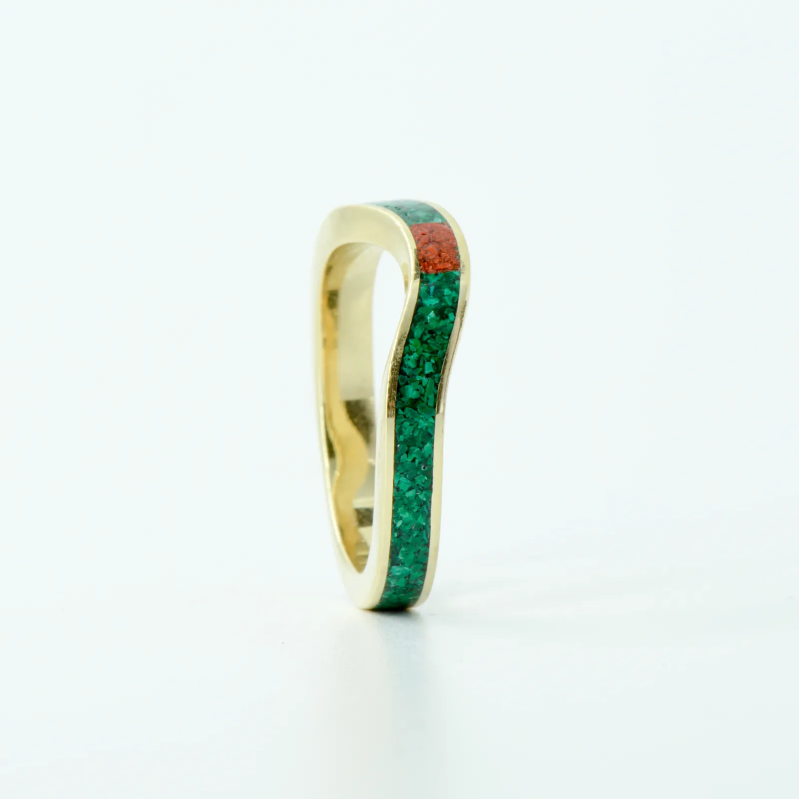 SALE RING - Yellow Gold, Malachite, & Red Opal - Size 5.5