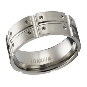 Satin-Finished Titanium Ring Intersecting Polished Grooves Notched Design | 8mm