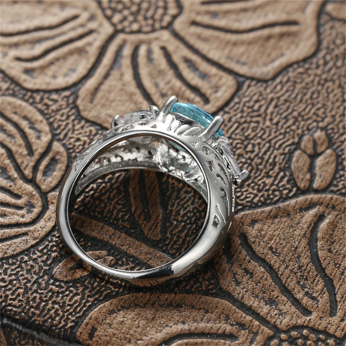Sea Blue Crystal & Silver-Plated Round-Cut Ring