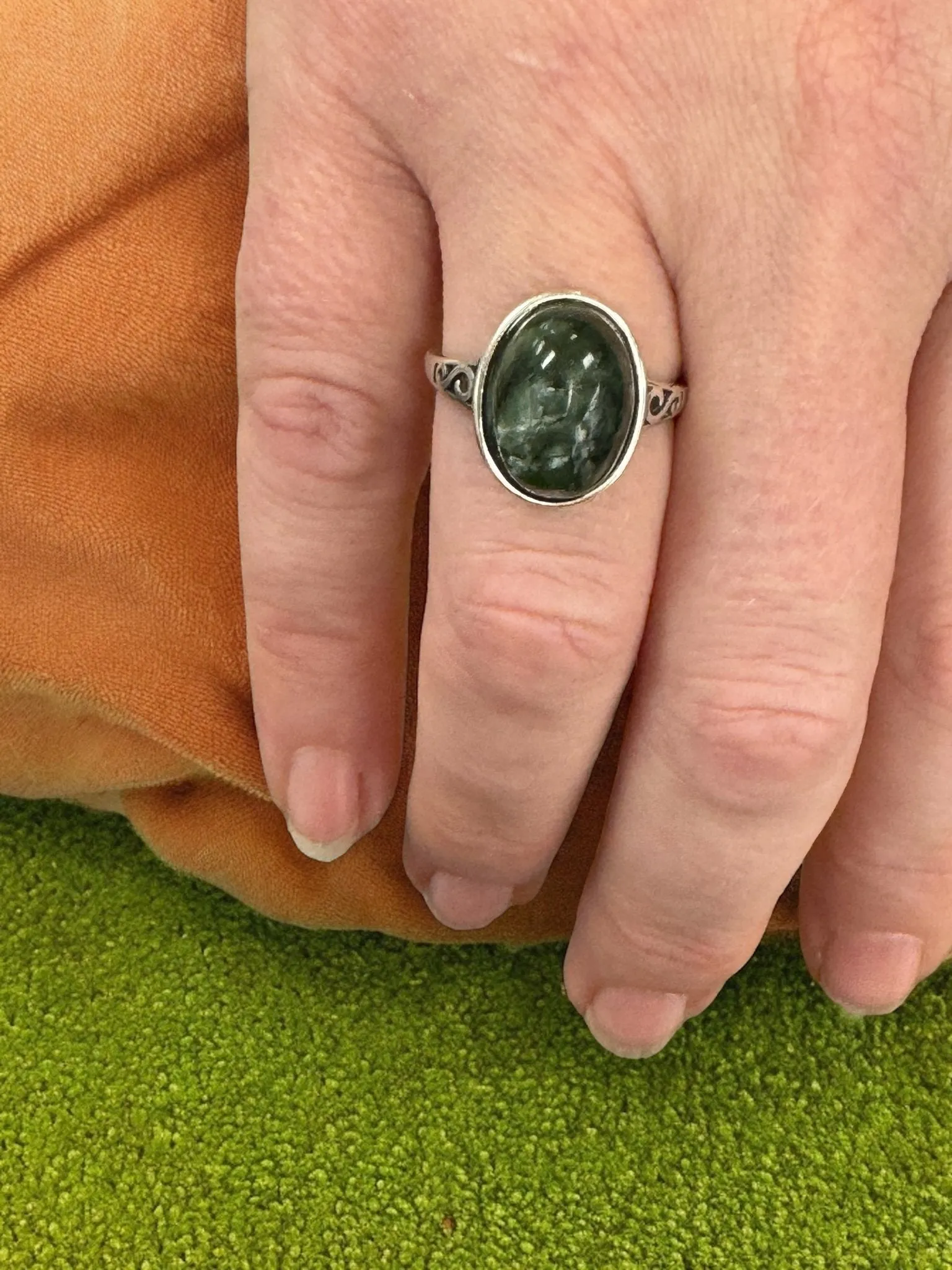 Seraphinite Ring, Adjustable 925 Silver Statement Ring, Green Stone Ring, Seraphinite Jewelry, Anxiety Ring, Crystal Shop Jewelry