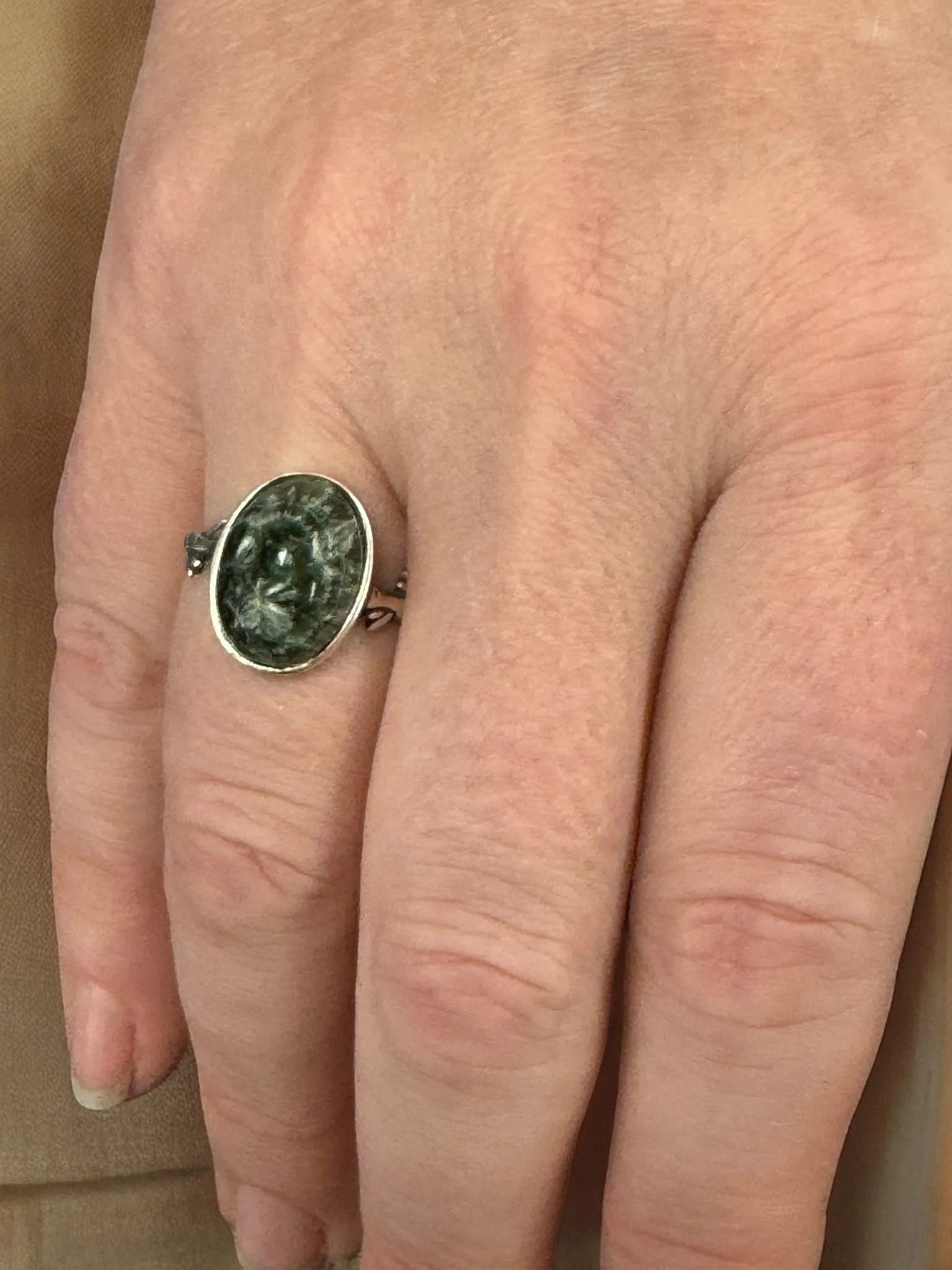Seraphinite Ring, Adjustable 925 Silver Statement Ring, Green Stone Ring, Seraphinite Jewelry, Anxiety Ring, Crystal Shop Jewelry
