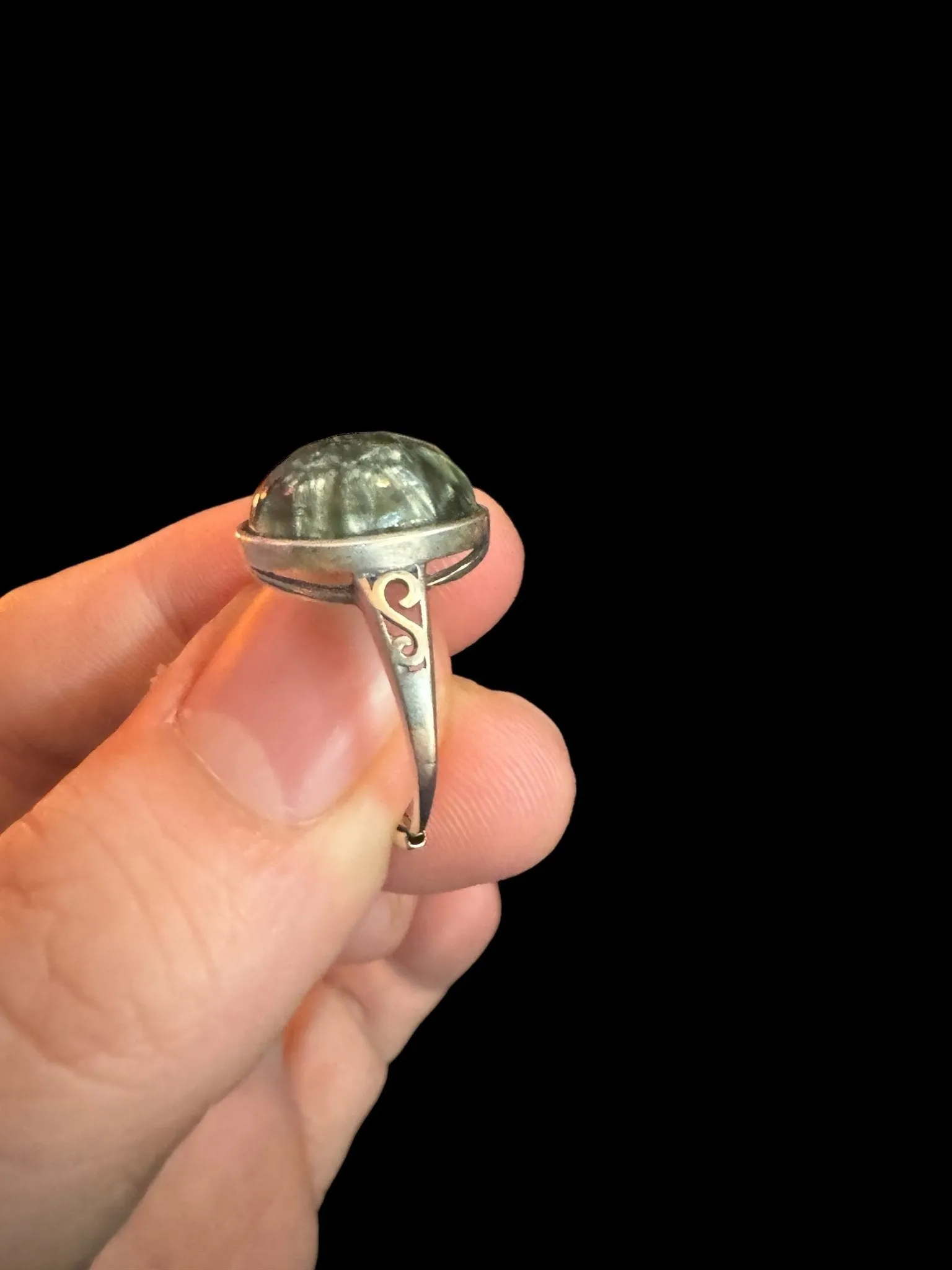 Seraphinite Ring, Adjustable 925 Silver Statement Ring, Green Stone Ring, Seraphinite Jewelry, Anxiety Ring, Crystal Shop Jewelry