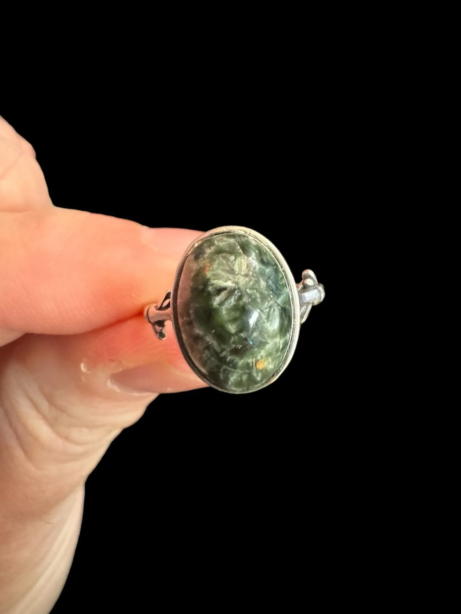 Seraphinite Ring, Adjustable 925 Silver Statement Ring, Green Stone Ring, Seraphinite Jewelry, Anxiety Ring, Crystal Shop Jewelry