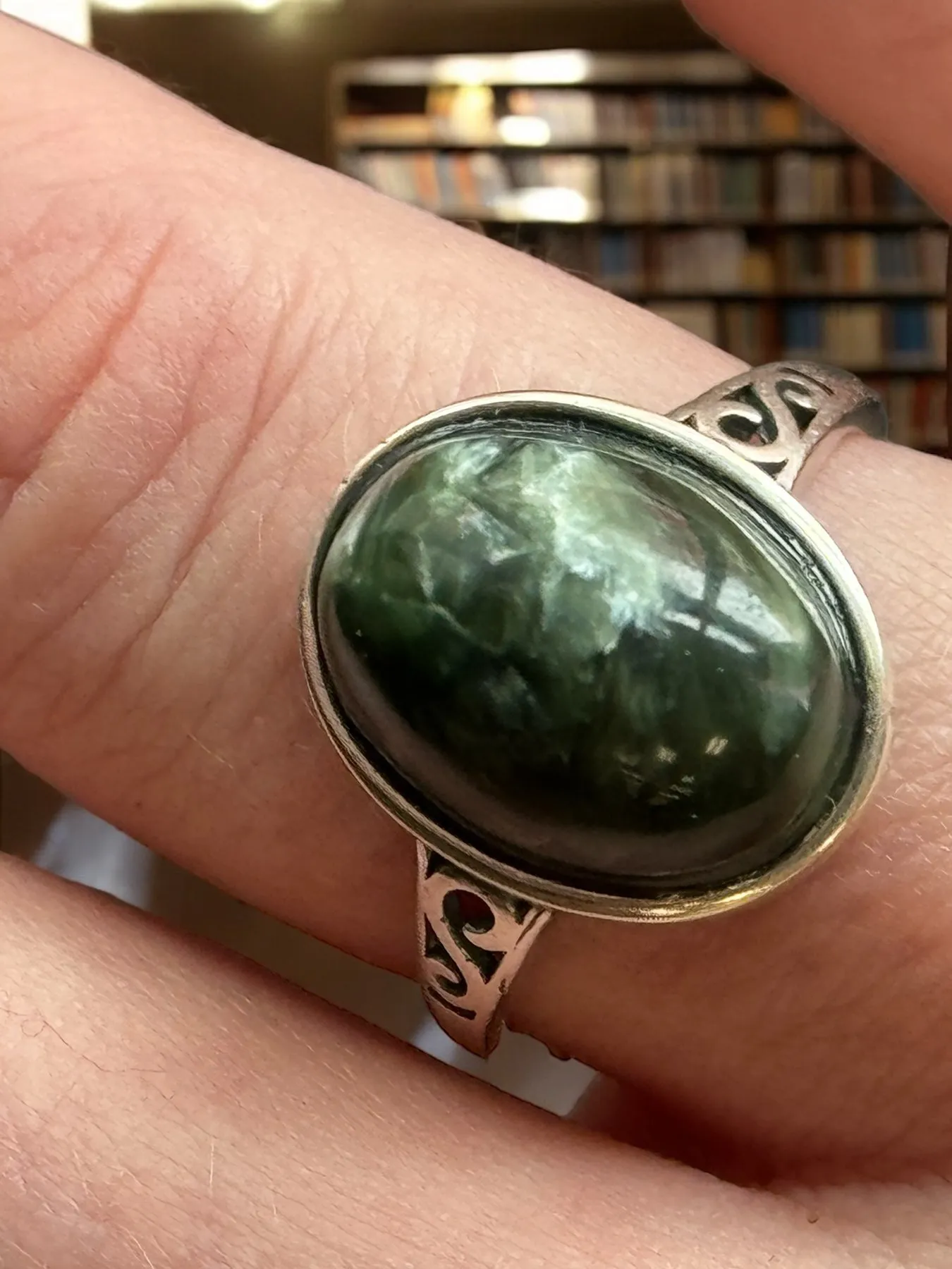 Seraphinite Ring, Adjustable 925 Silver Statement Ring, Green Stone Ring, Seraphinite Jewelry, Anxiety Ring, Crystal Shop Jewelry