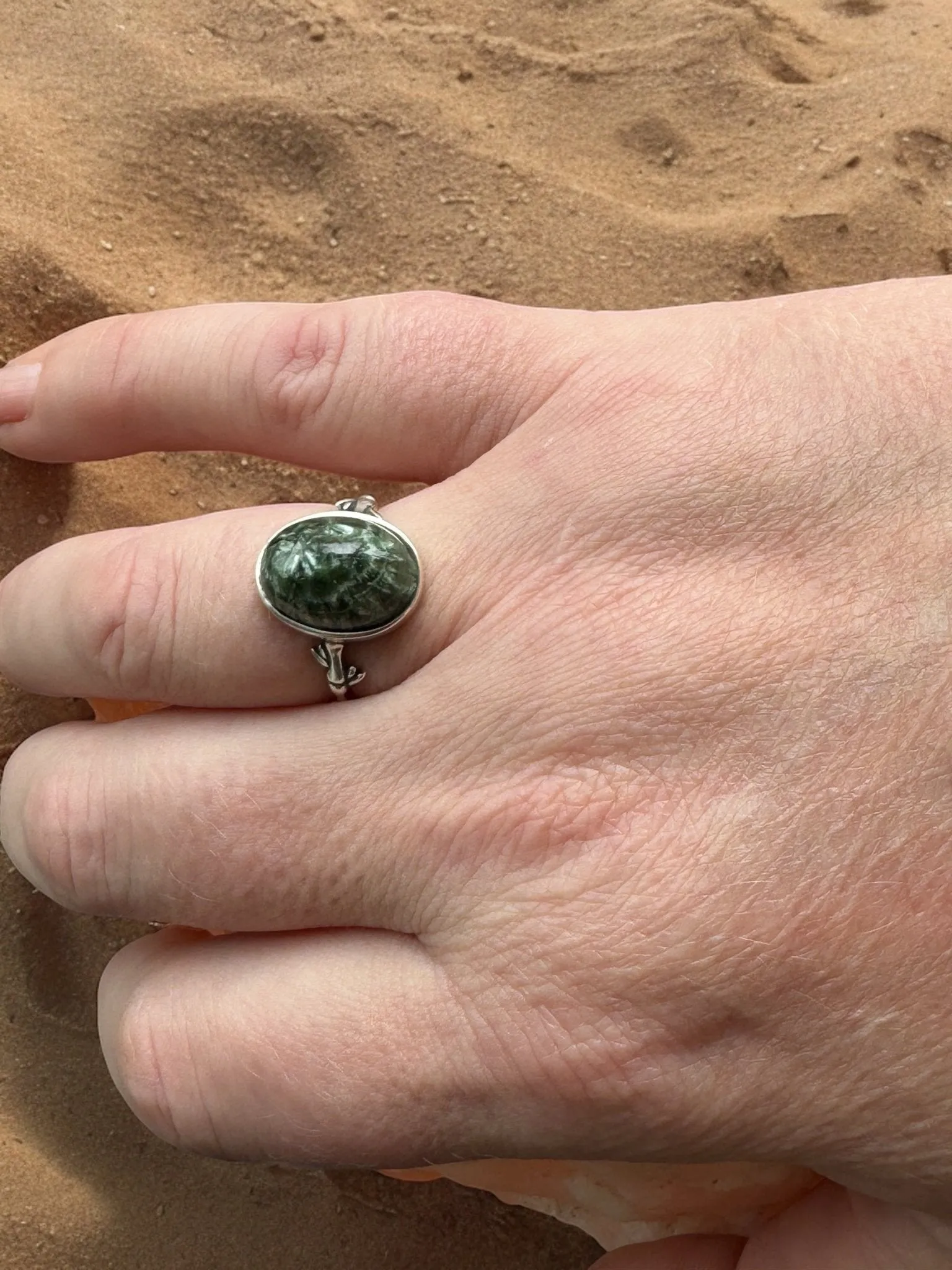 Seraphinite Ring, Adjustable 925 Silver Statement Ring, Green Stone Ring, Seraphinite Jewelry, Anxiety Ring, Crystal Shop Jewelry