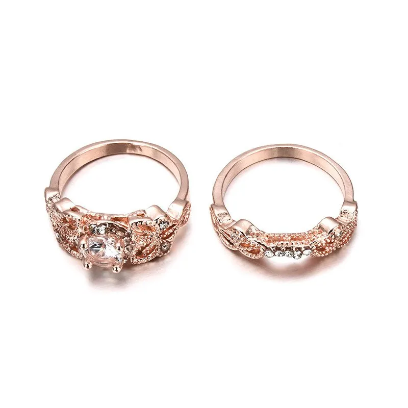 Shiny Zircon Gemstone Ring Set Women Wedding Rose Gold Jewelry