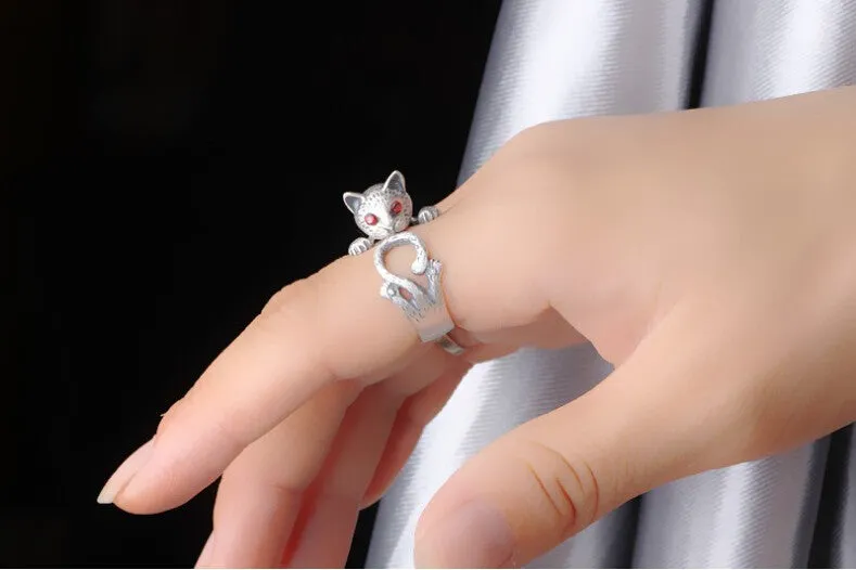 Siamese Cat Sterling Silver Adjustable Ring