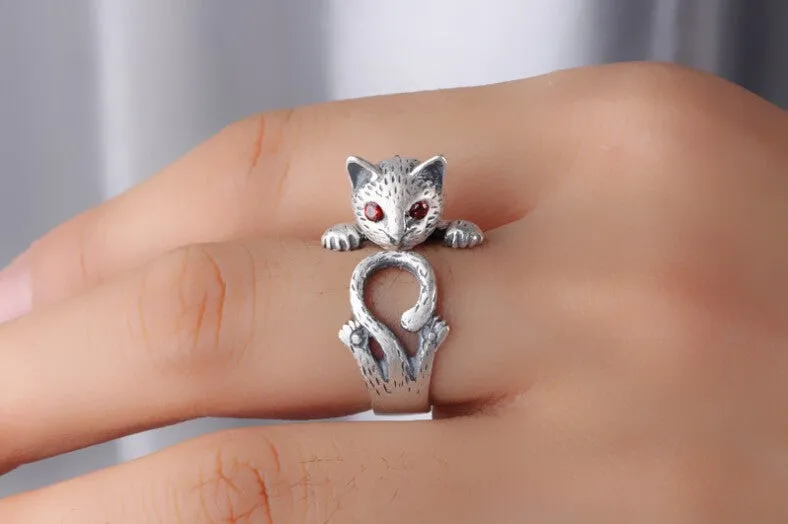 Siamese Cat Sterling Silver Adjustable Ring