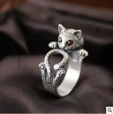 Siamese Cat Sterling Silver Adjustable Ring