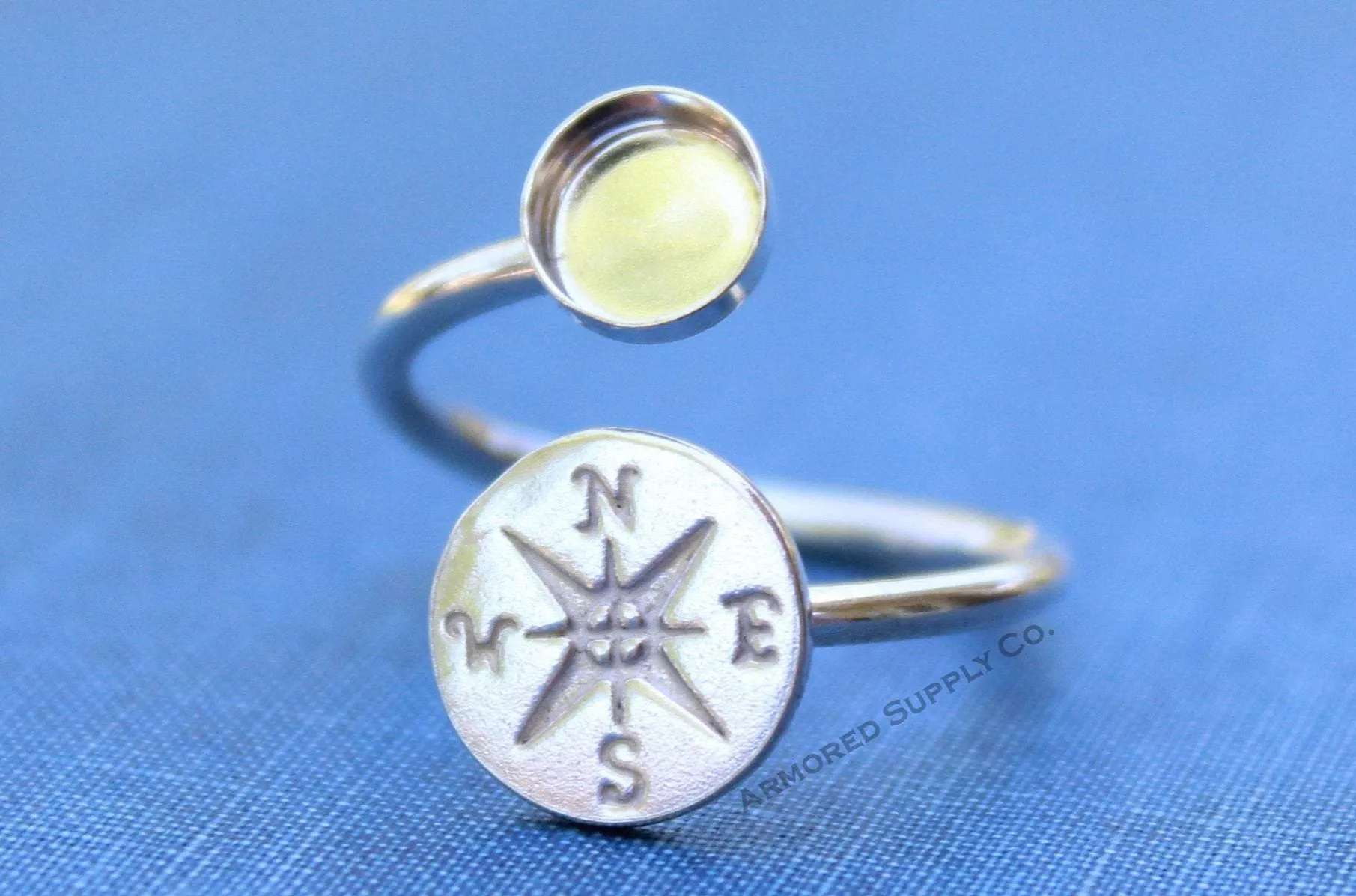 Silver 10mm Bezel Compass Wrap Bypass Adjustable Ring blank