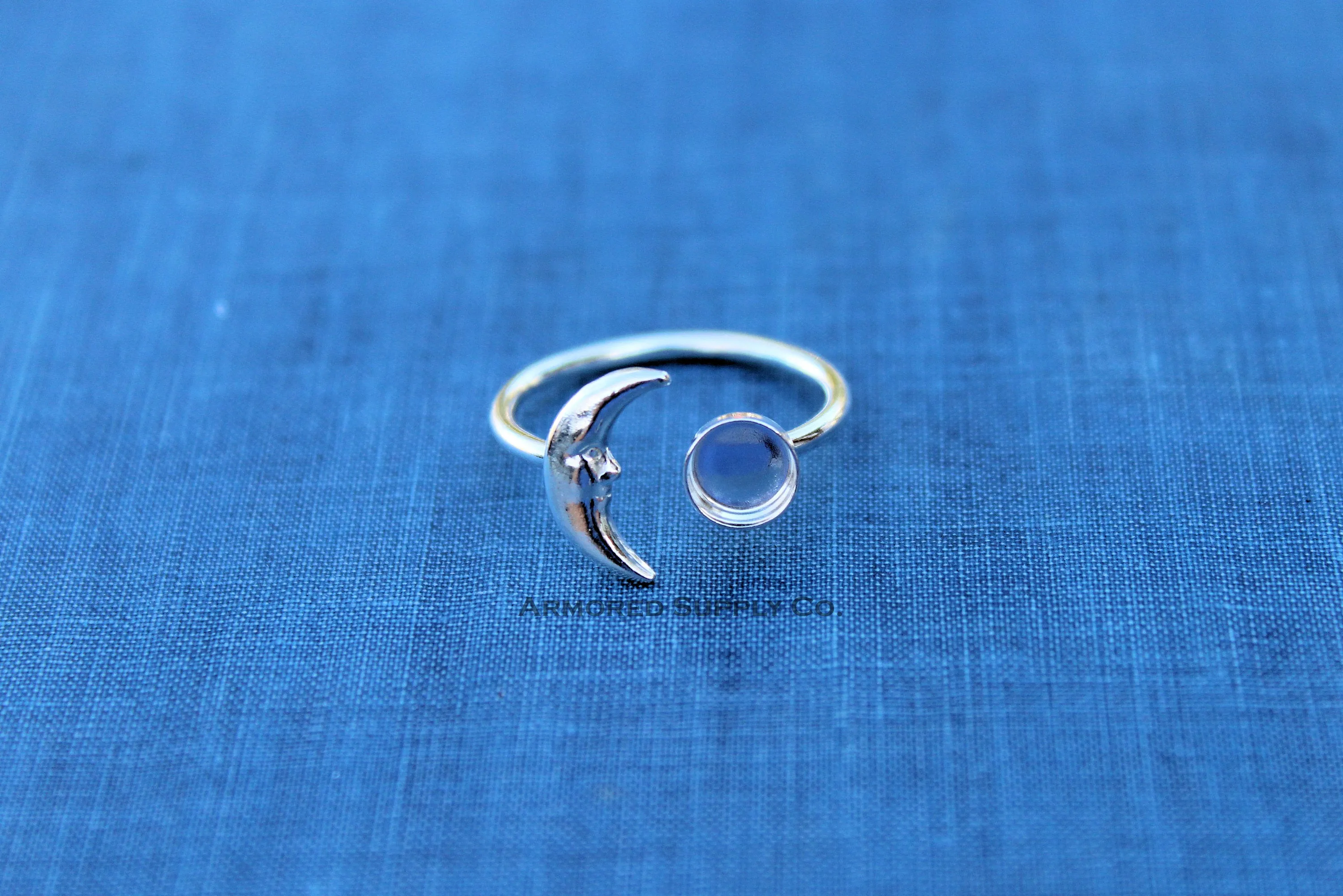 Silver 10mm Bezel Crescent Moon Open Adjustable Ring blank