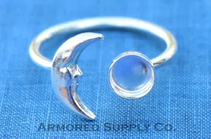 Silver 10mm Bezel Crescent Moon Open Adjustable Ring blank