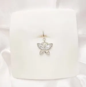 Silver Crystal Butterfly Clip On Belly Ring