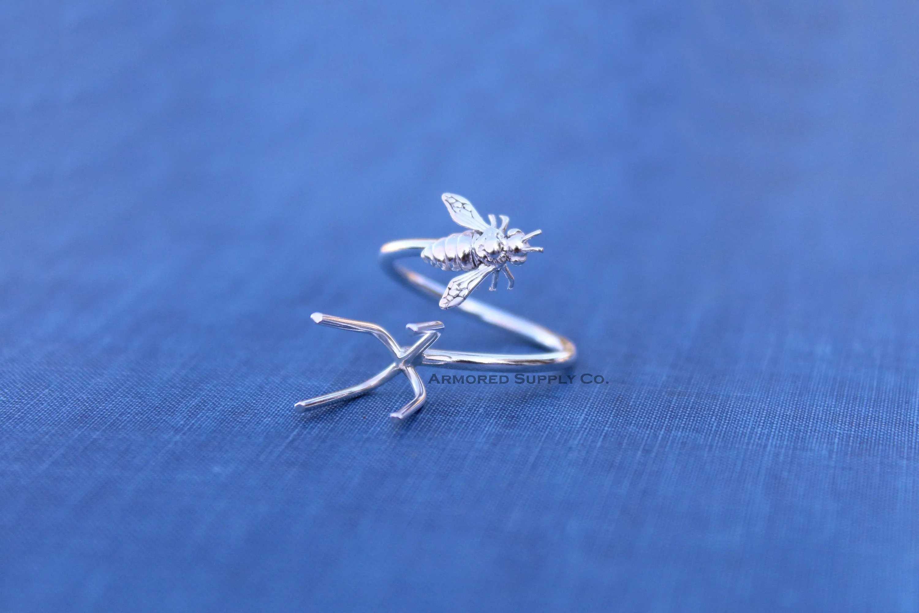 Silver Honey Bee Adjustable Claw Prong Ring blank