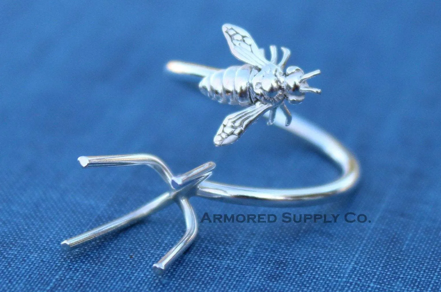 Silver Honey Bee Adjustable Claw Prong Ring blank