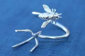 Silver Honey Bee Adjustable Claw Prong Ring blank