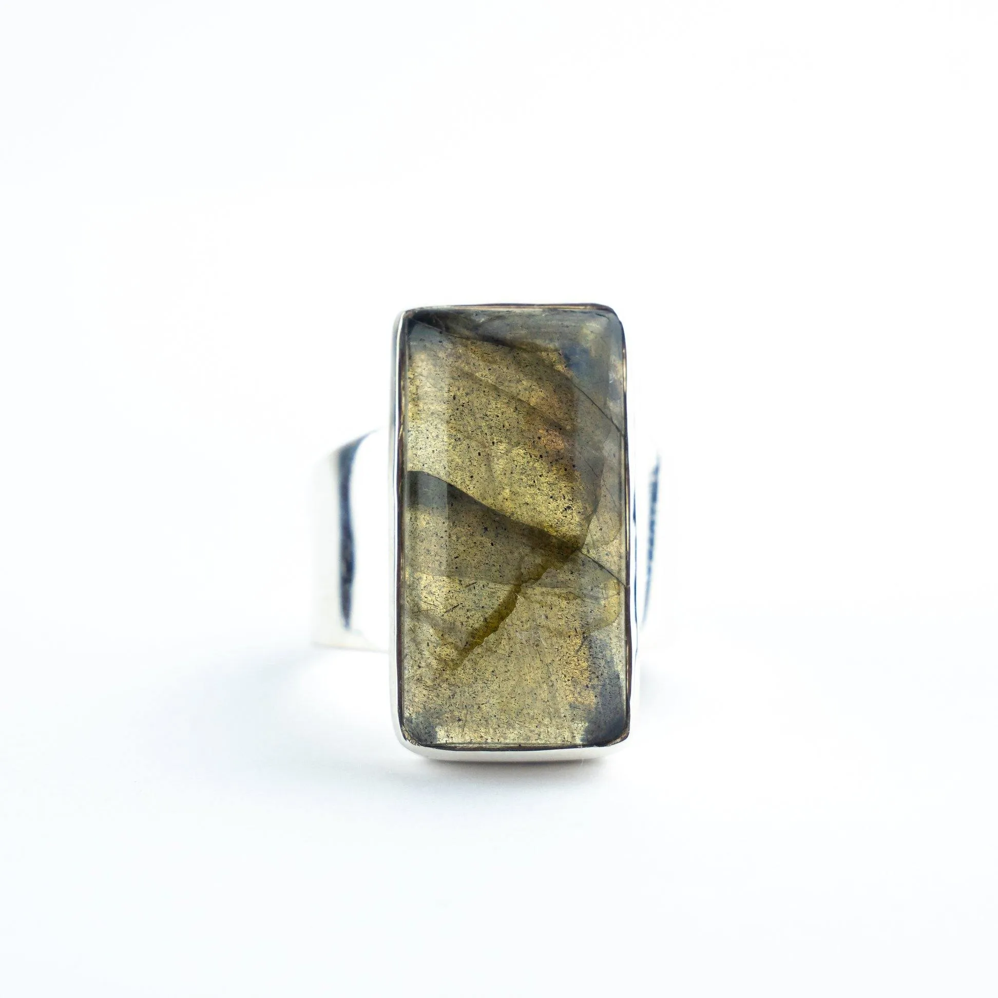 silver rectangle Labradorite Ring