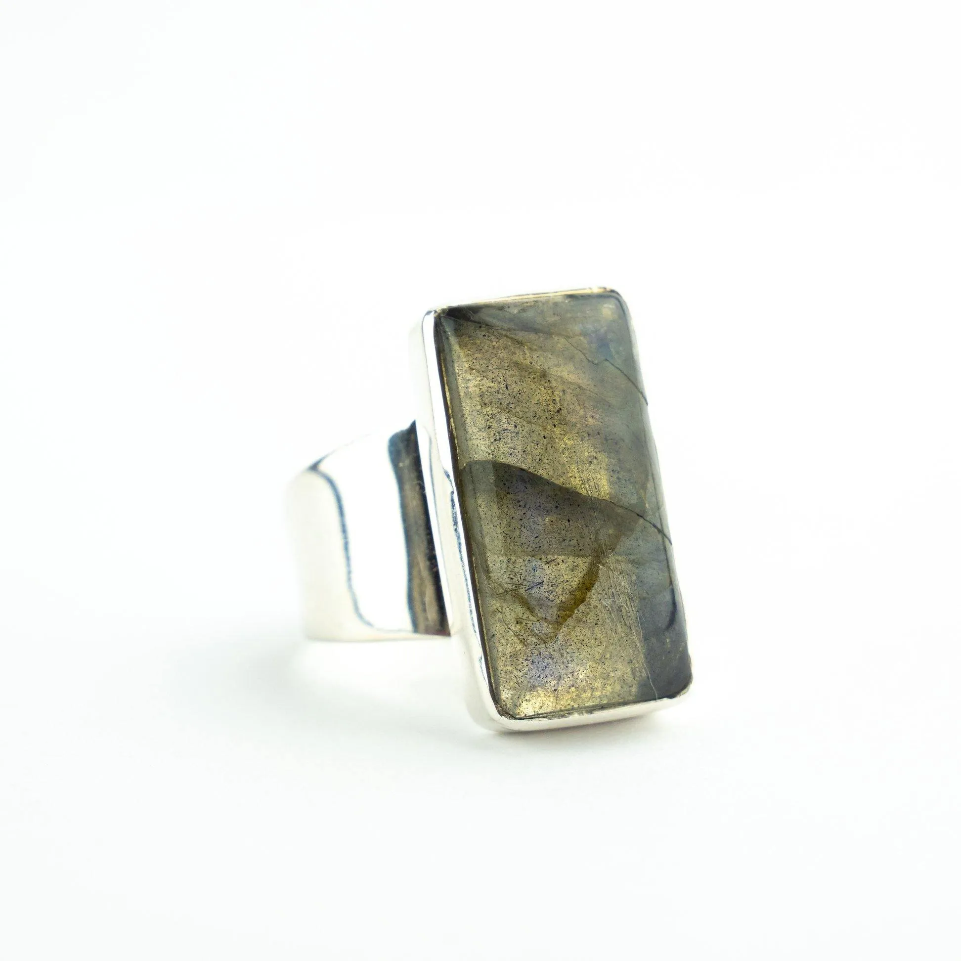 silver rectangle Labradorite Ring