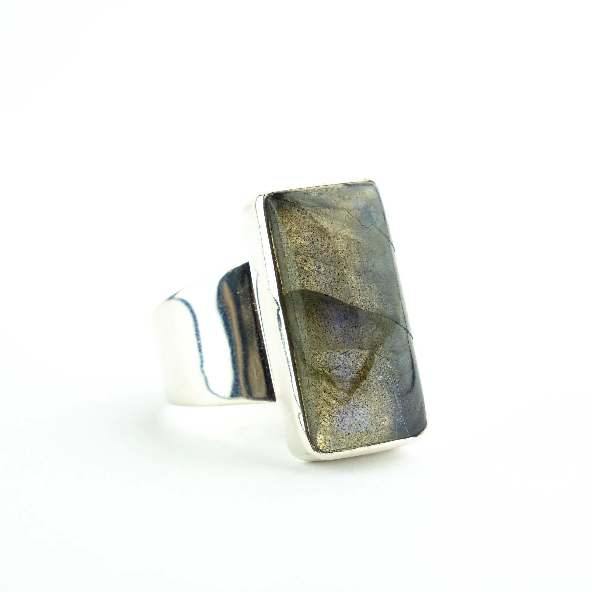 silver rectangle Labradorite Ring