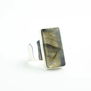 silver rectangle Labradorite Ring