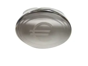 Silver Toned Etched Oval Euro Currency Sign Adjustable Size Fashion Ring