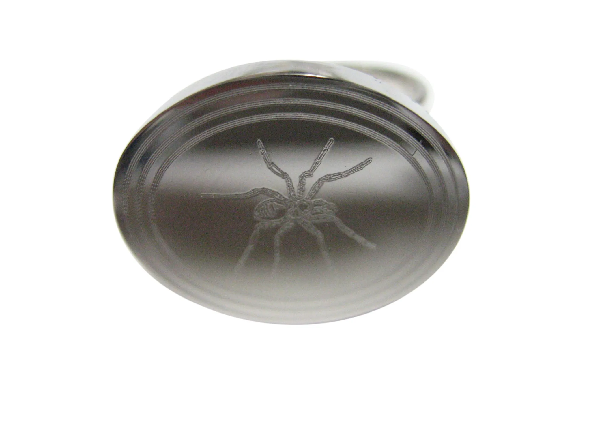 Silver Toned Etched Oval Side Facing Spider Adjustable Size Fashion Ring