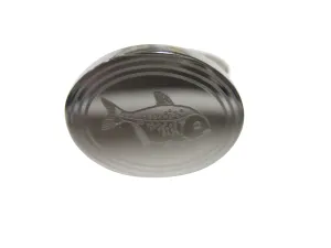 Silver Toned Oval Etched Piranha Pirana Fish Adjustable Size Fashion Ring