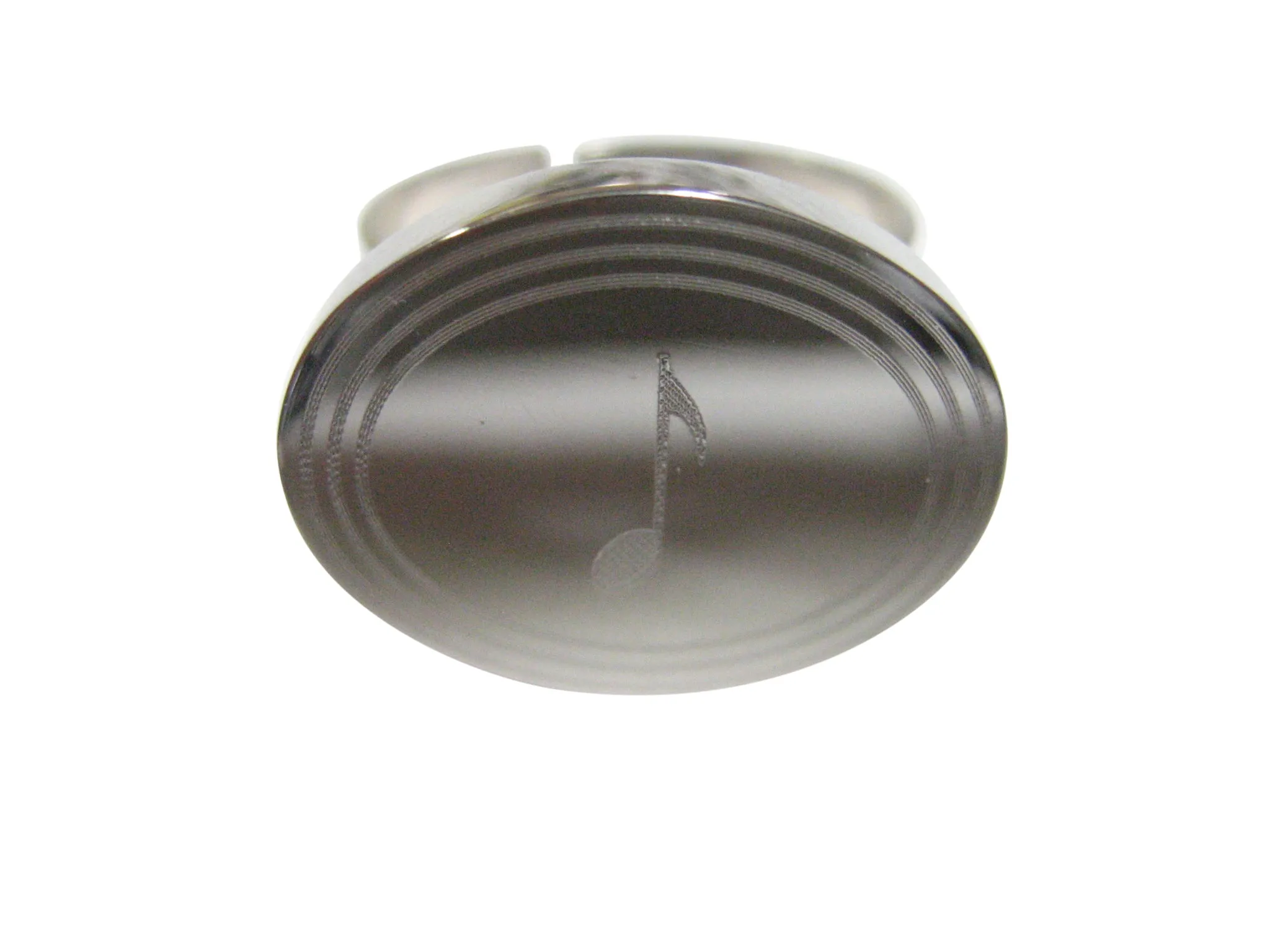 Silver Toned Oval Etched Single Quaver Musical Note Adjustable Size Fashion Ring