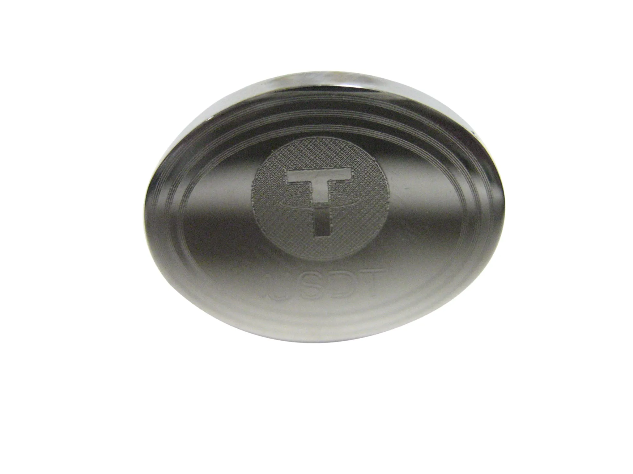 Silver Toned Oval Etched Tether Coin Cryptocurrency Blockchain Adjustable Size Fashion Ring