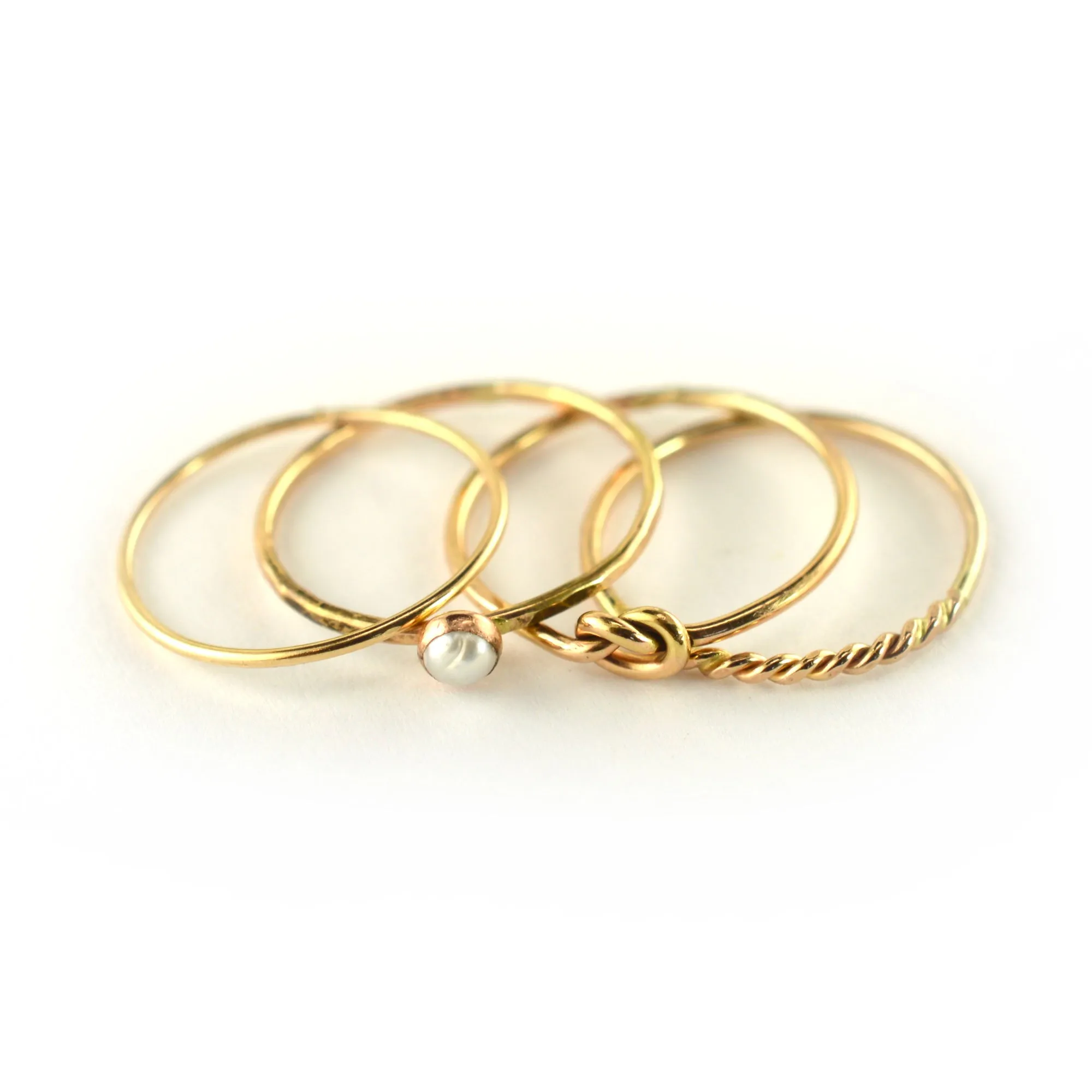 Size 5-5.5 / Cream Pearl & Gold Love Knot Promise Ring Set of 4