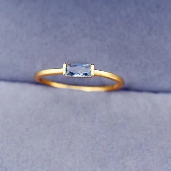 Small Aquamarine Gemstone Ring 925 Silver 14K Yellow Gold Womens Wedding Jewelry