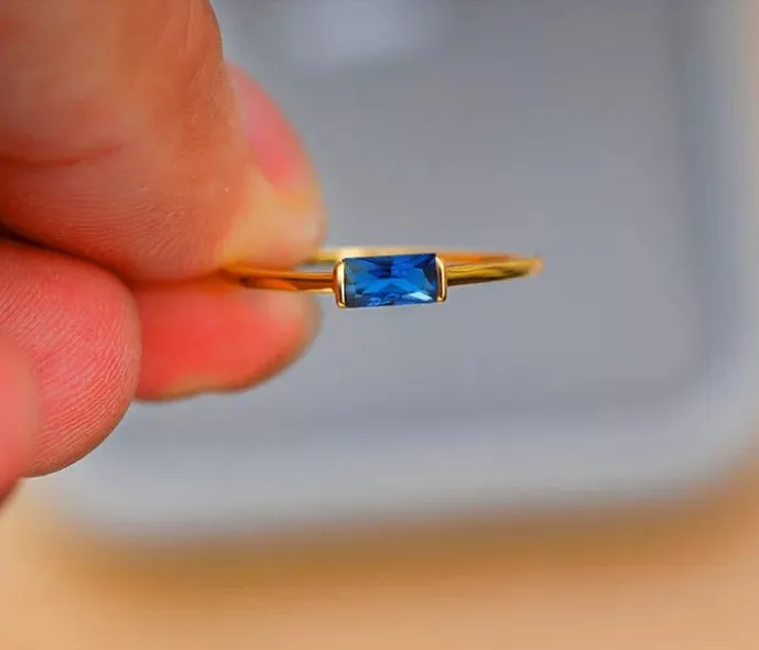 Small Aquamarine Gemstone Ring 925 Silver 14K Yellow Gold Womens Wedding Jewelry