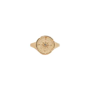 Small Compass Signet Ring w/ Diamond