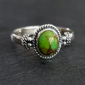 Small Oval Boho Green Copper Turquoise 925 Silver Ring, R5GCT