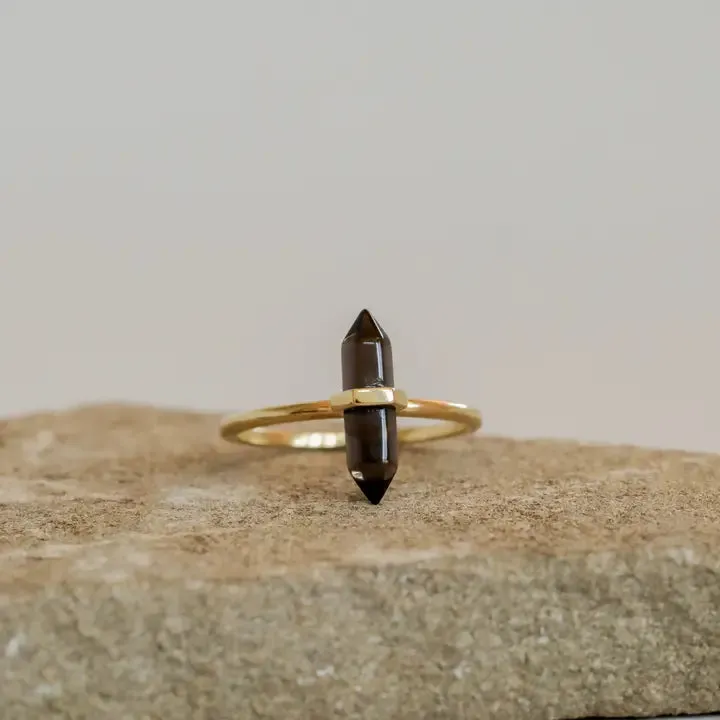 Smoky Quartz Point Gold Ring