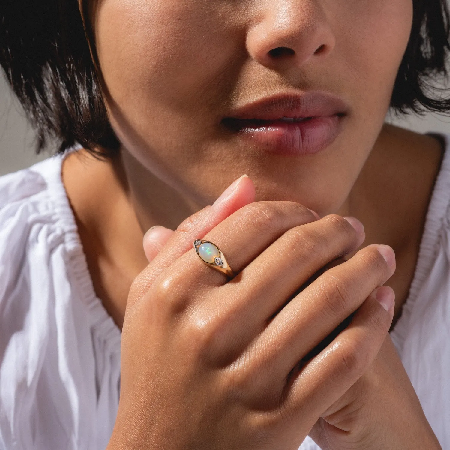 Solid Gold Crystal Ball Opal Ring
