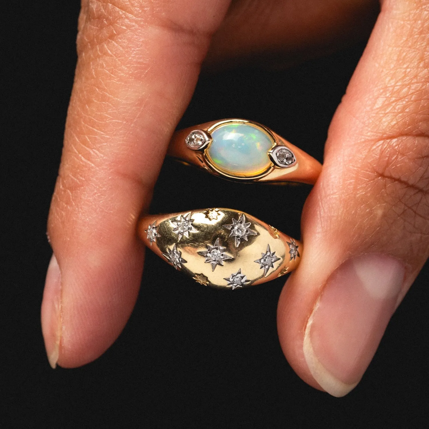 Solid Gold Crystal Ball Opal Ring