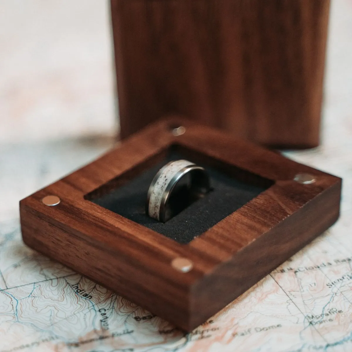 Solid Walnut Square Wooden Ring Box