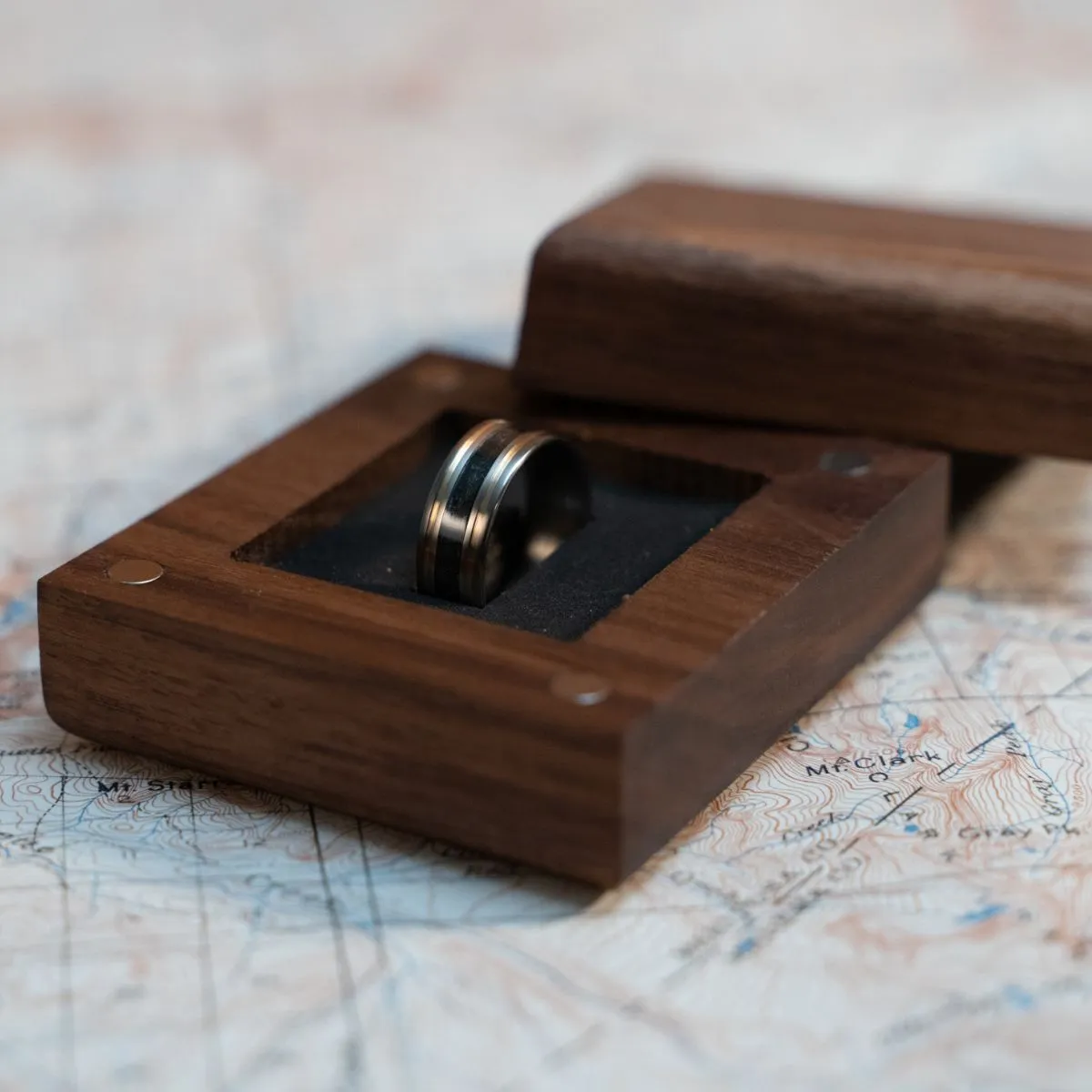 Solid Walnut Square Wooden Ring Box