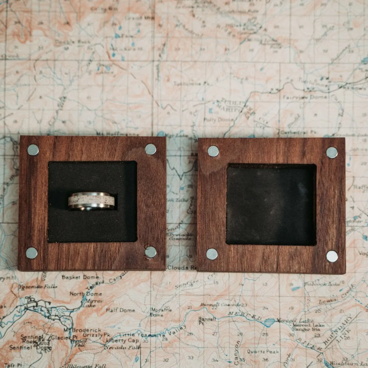 Solid Walnut Square Wooden Ring Box