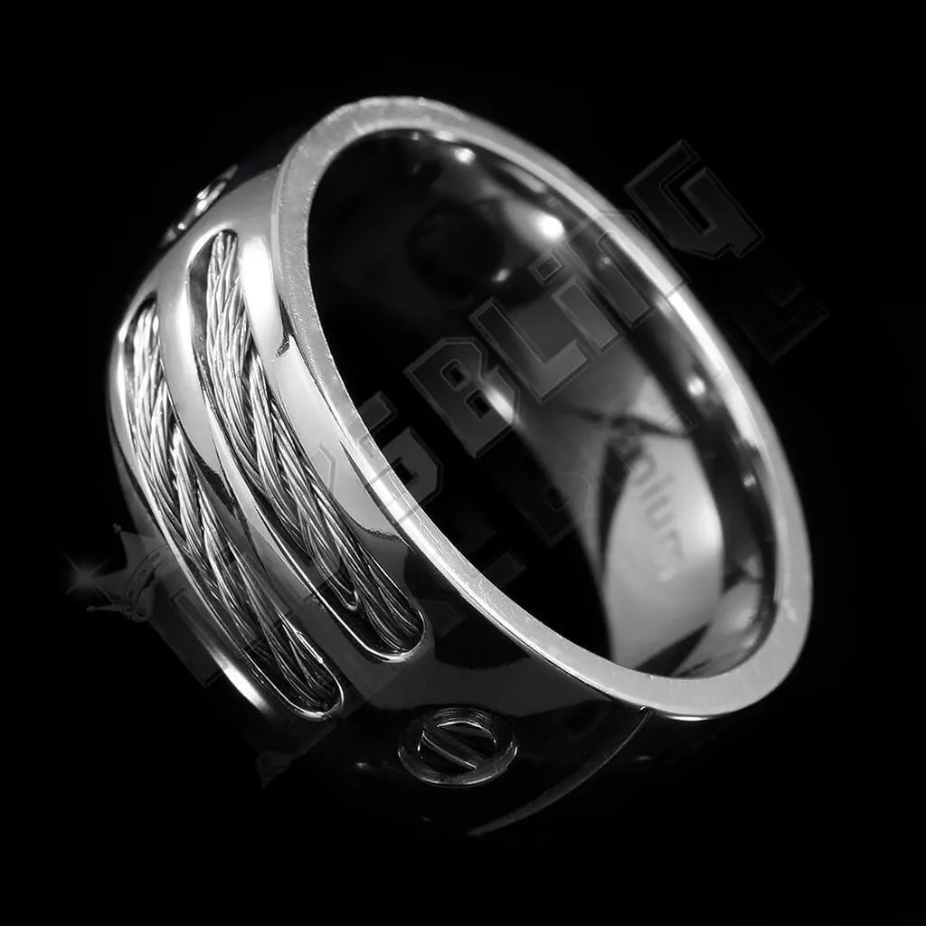 Stainless Steel Cable Inlay Titanium Ring